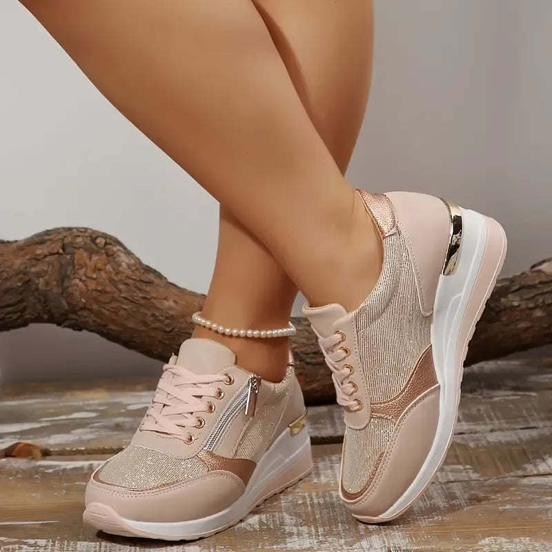 Nuove sneakers ortopediche da donna con lacci e cerniera laterale