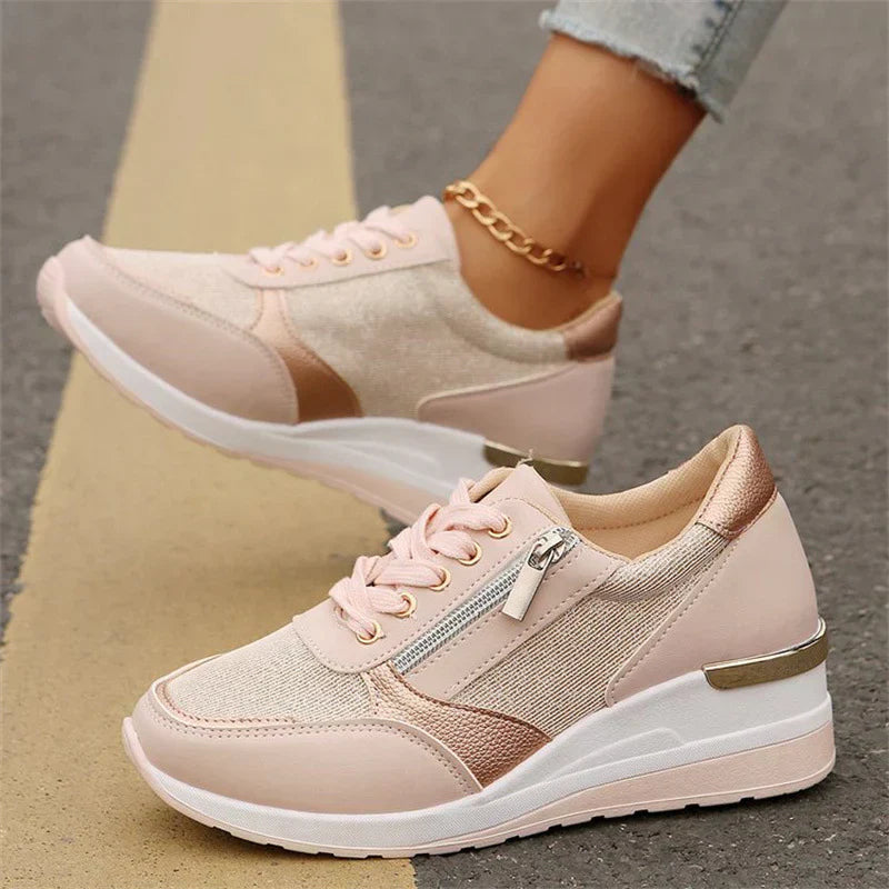 Nuove sneakers ortopediche da donna con lacci e cerniera laterale