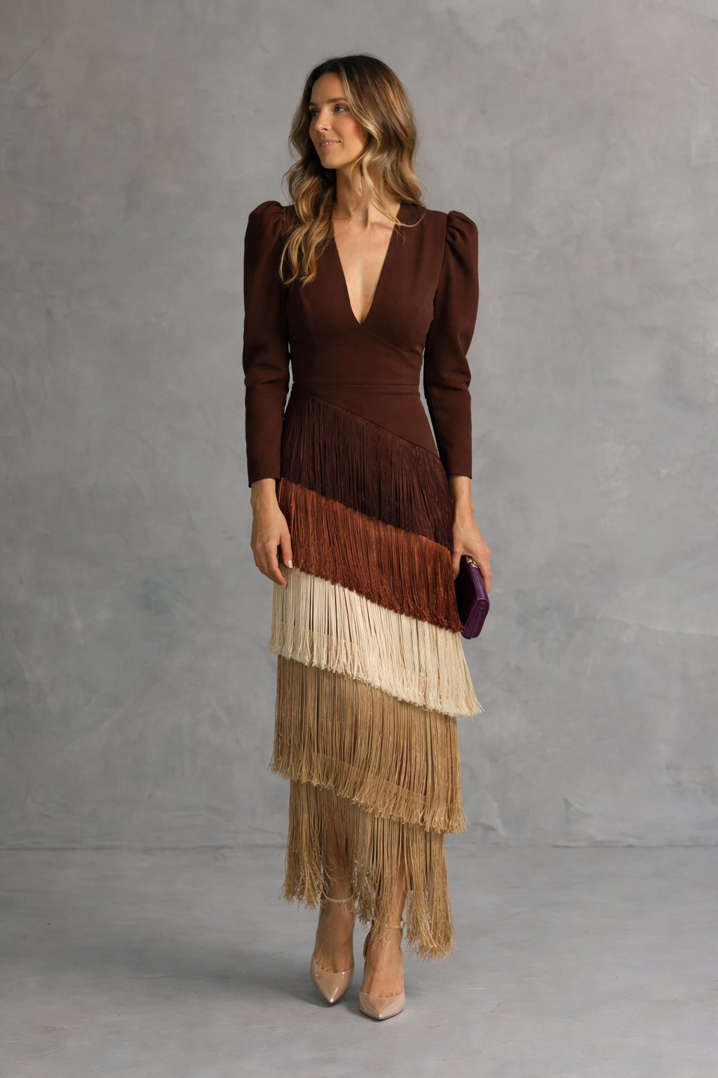 Clara™ | Abito midi elegante con maniche a frange