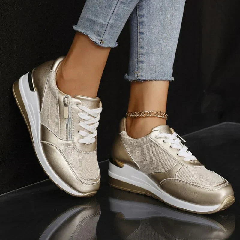 Nuove sneakers ortopediche da donna con lacci e cerniera laterale